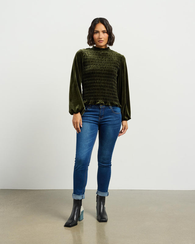Ashleigh Top | Dark Olive Vintage Velvet | Et Alia