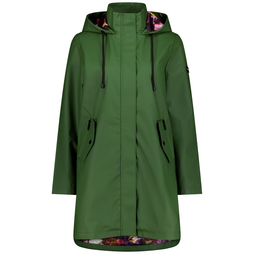 Billie PU Coated Rain Coat | Cypress/Purple Fleur | Moke