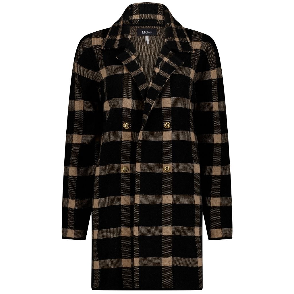 Mila Knit Coat | Black Barley Check | Moke