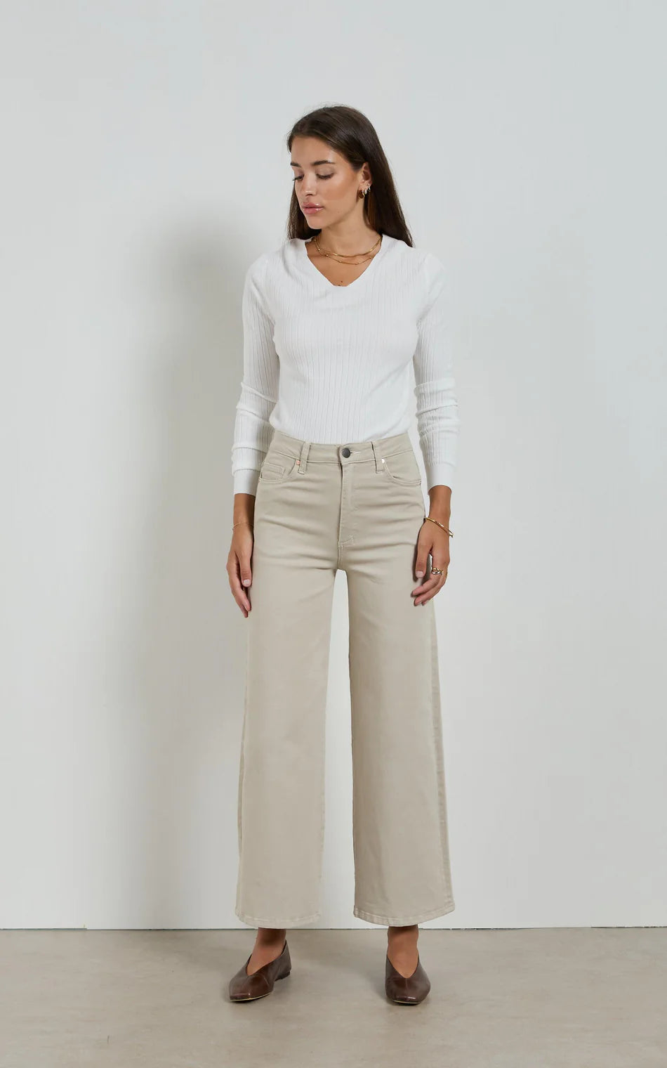 Bella Wide Leg Jean | Beige | Dricoper