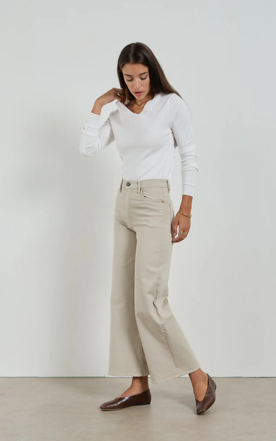 Bella Wide Leg Jean | Beige | Dricoper