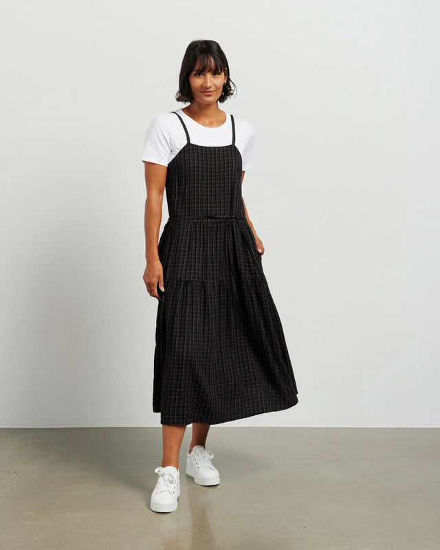 Macey Pinafore | Black Plaid