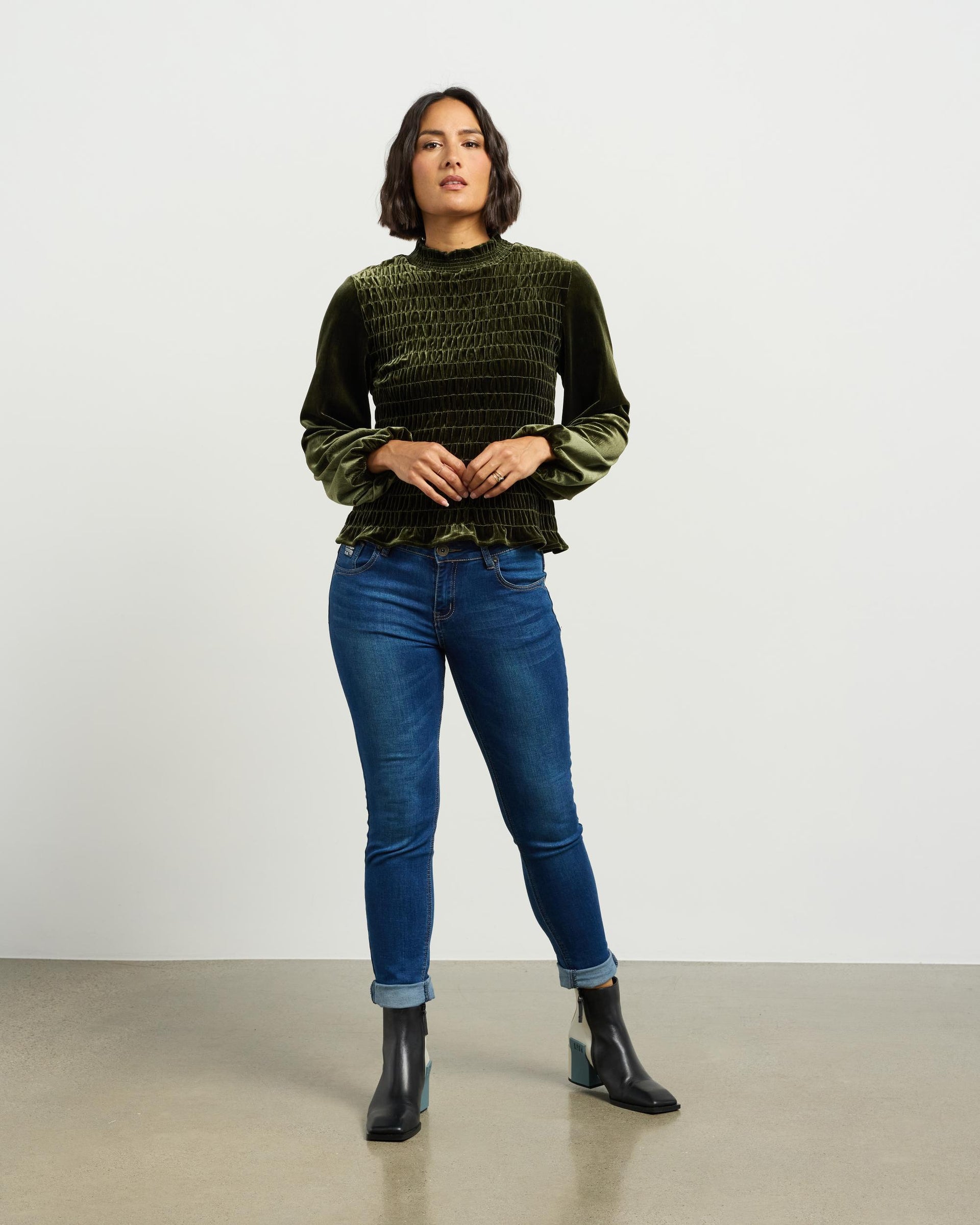 Ashleigh Top | Dark Olive Vintage Velvet | Et Alia