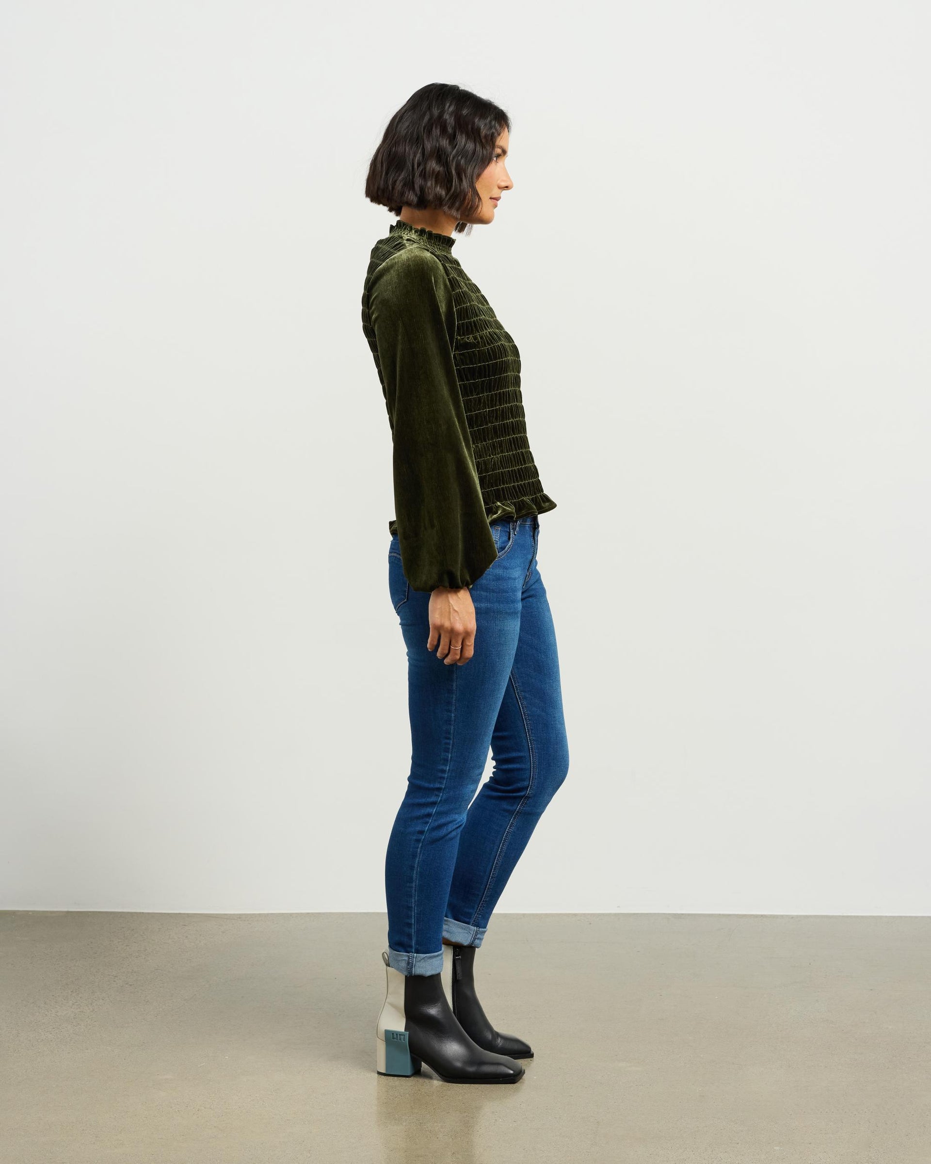 Ashleigh Top | Dark Olive Vintage Velvet | Et Alia