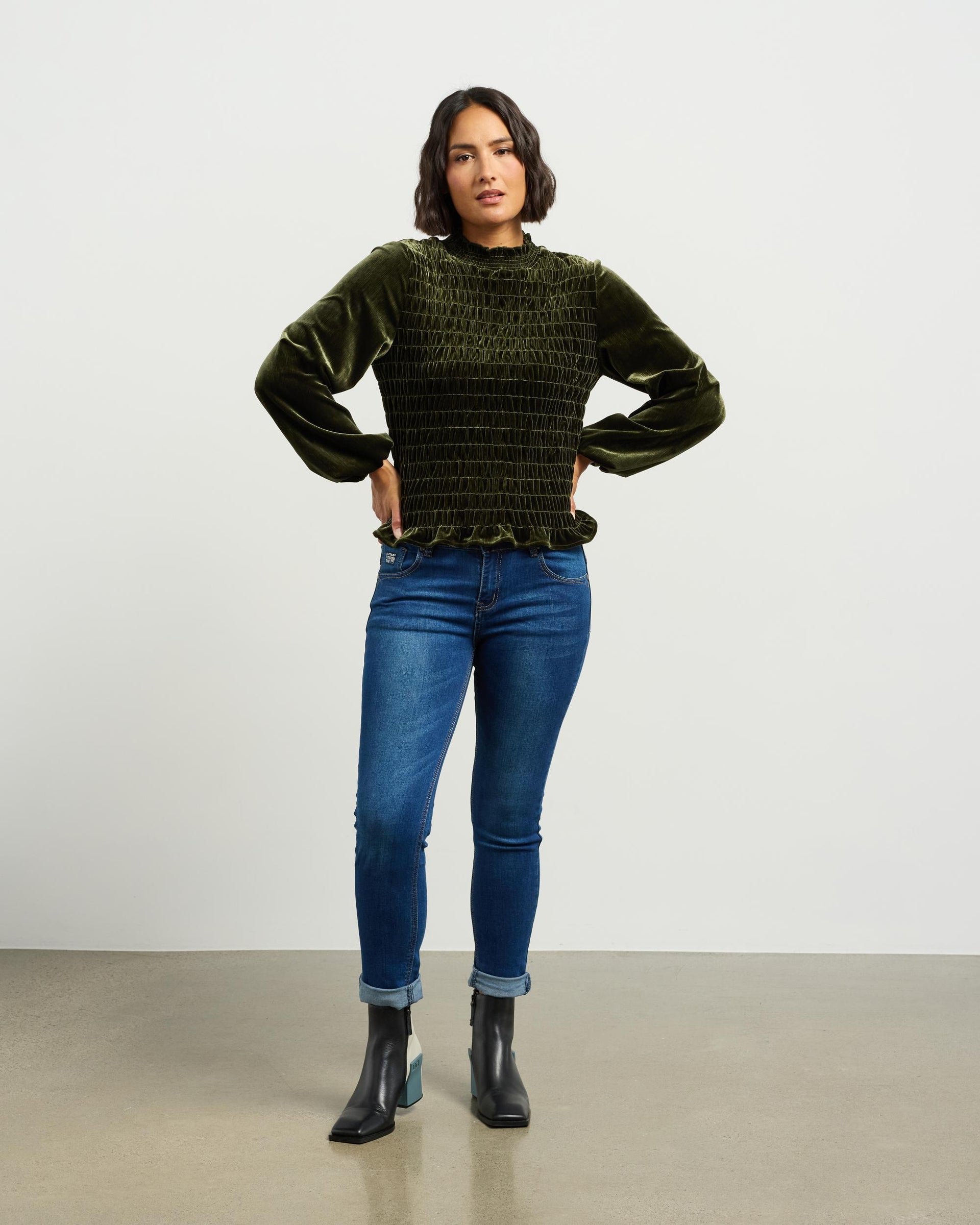 Ashleigh Top | Dark Olive Vintage Velvet | Et Alia