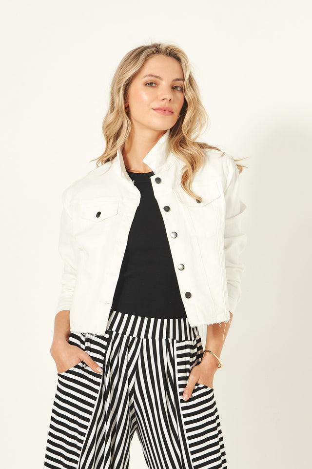 Selina Denim Jacket | White | Lemontree