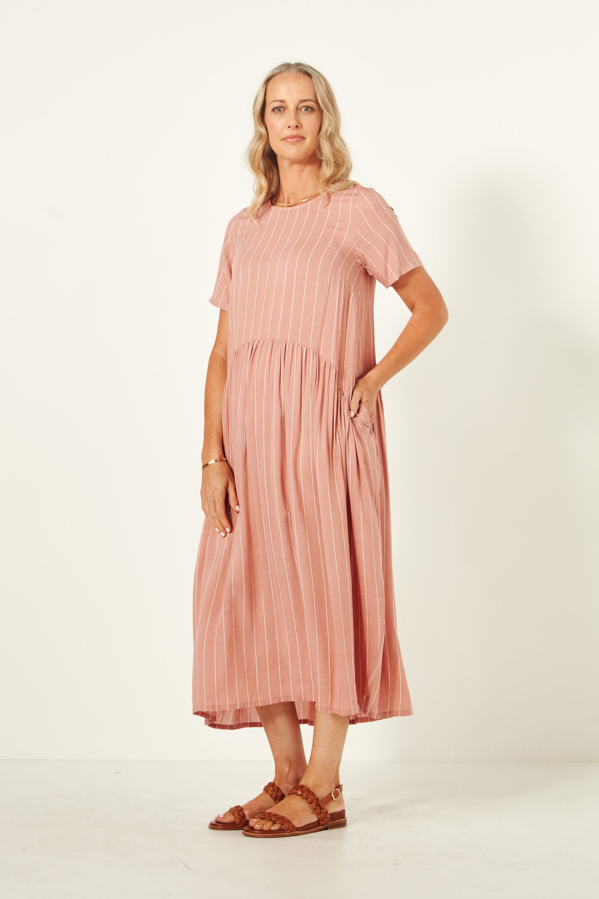 Monroe Dress | Nude Stripe | Lemontree