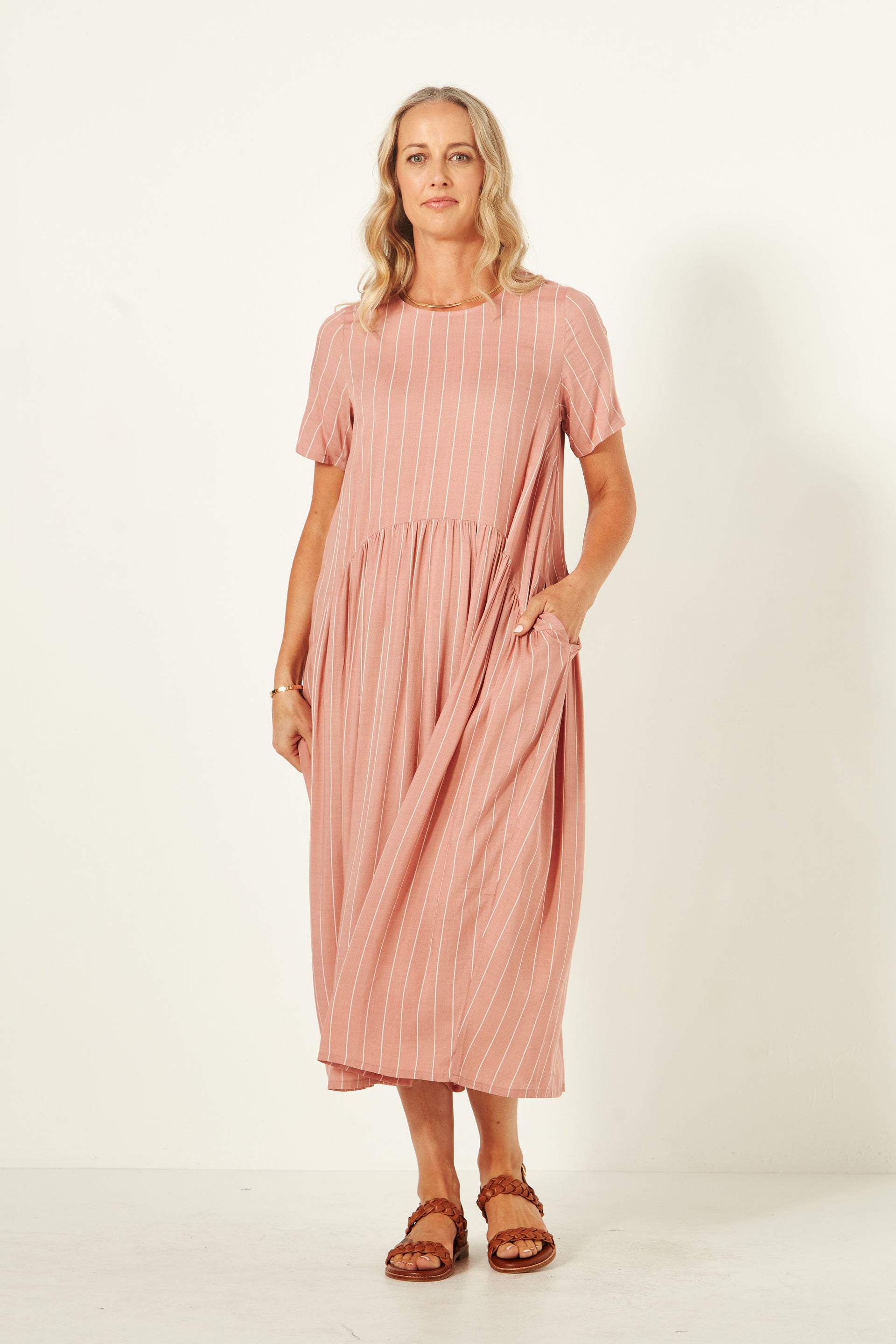 Monroe Dress | Nude Stripe | Lemontree