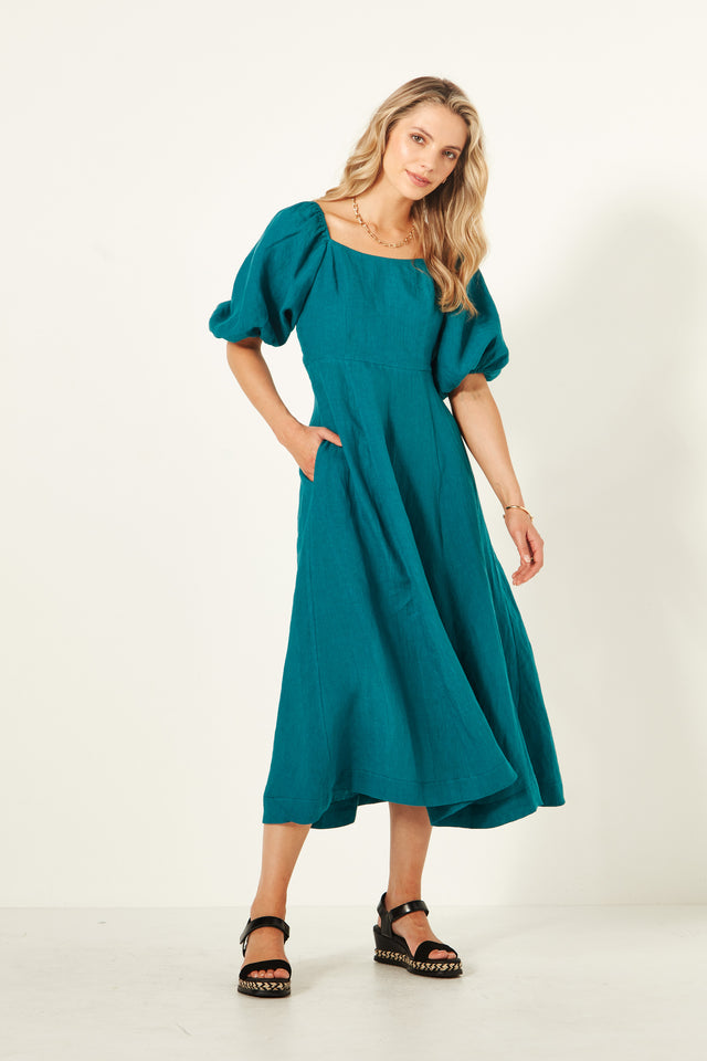 Senita Dress | Teal linen | Lemontree