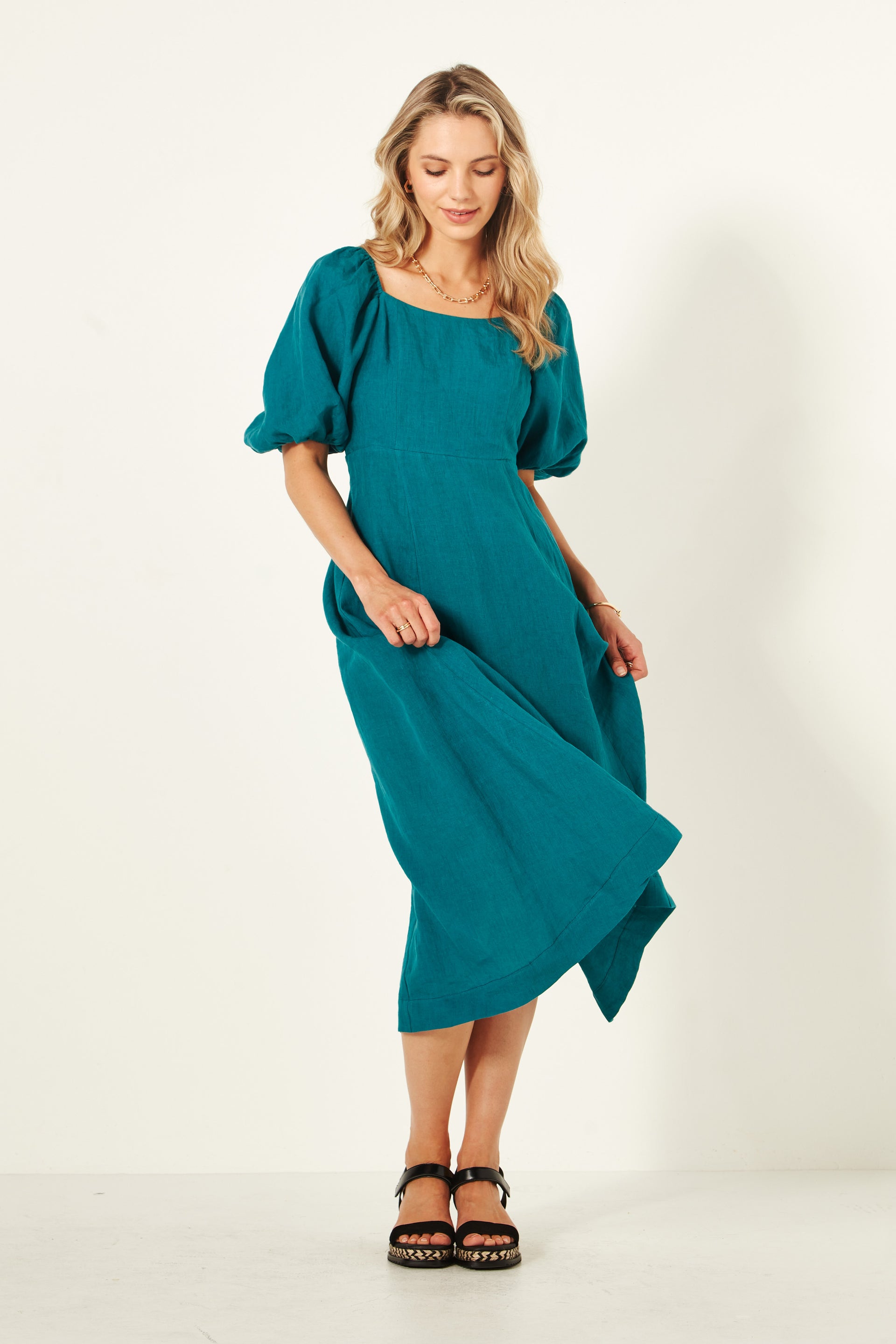 Senita Dress | Teal linen | Lemontree