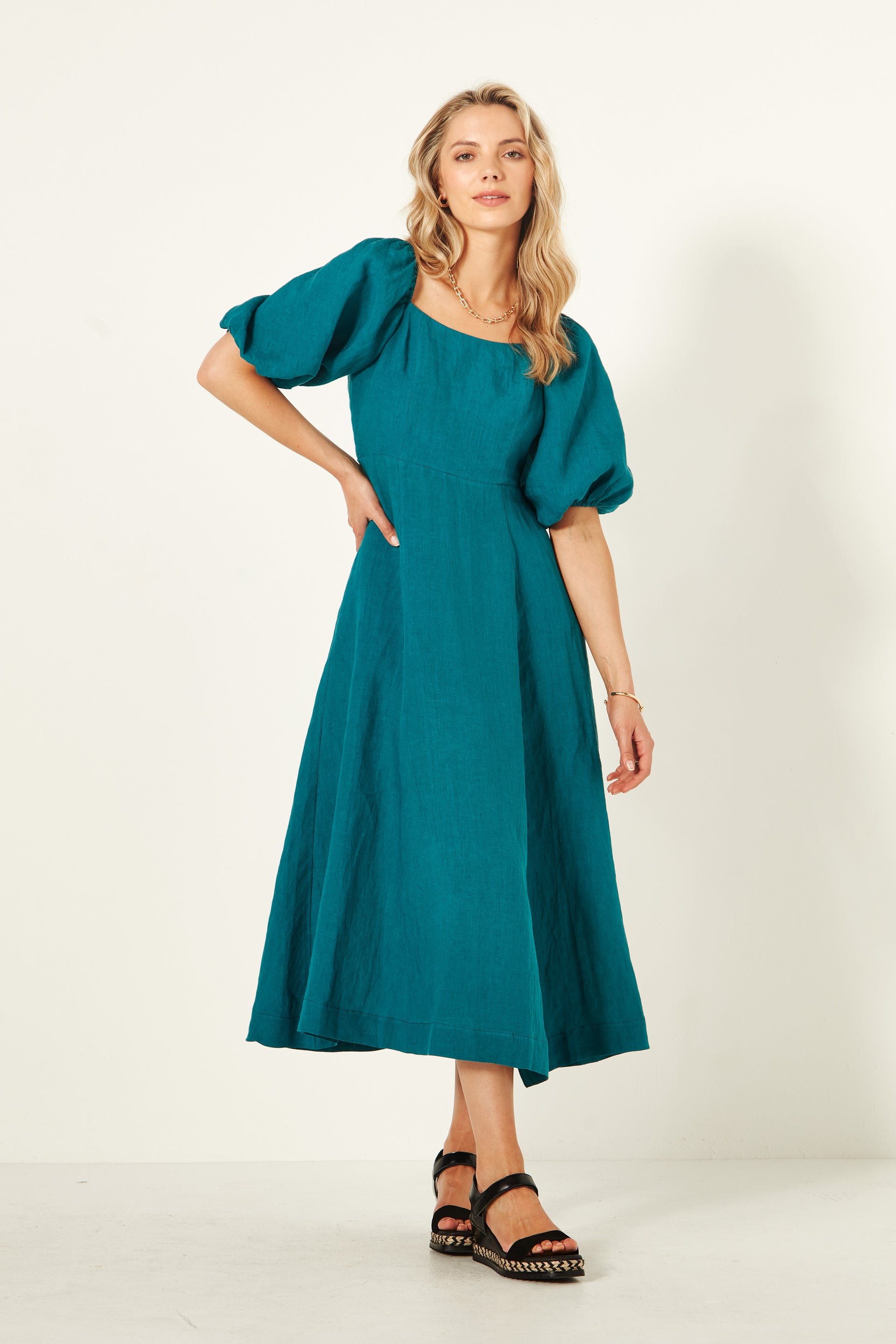 Senita Dress | Teal linen | Lemontree