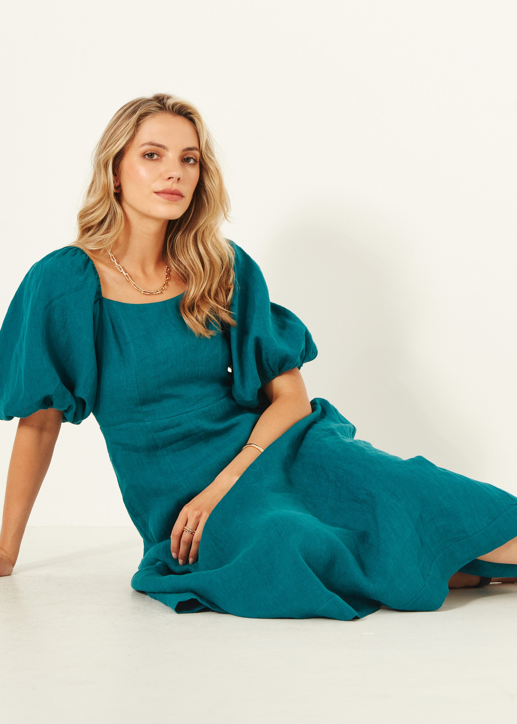 Senita Dress | Teal linen | Lemontree