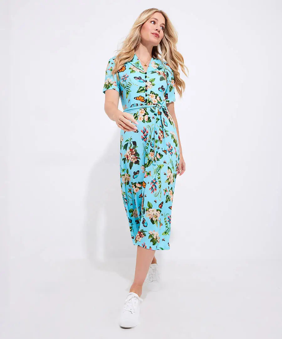 Erin Butterfly Jersey Dress | Blue