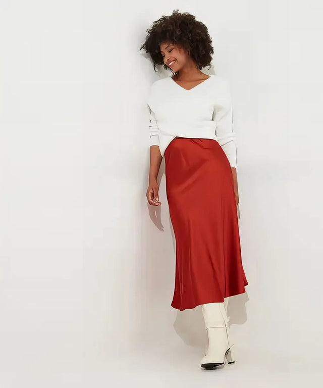 Autumn Days Satin Skirt | Rust | Joe Browns